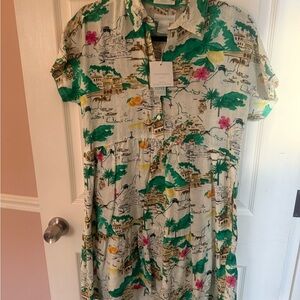 NWT Cythina Rowley Amalfi Coast Print Button-Up Linen Dress